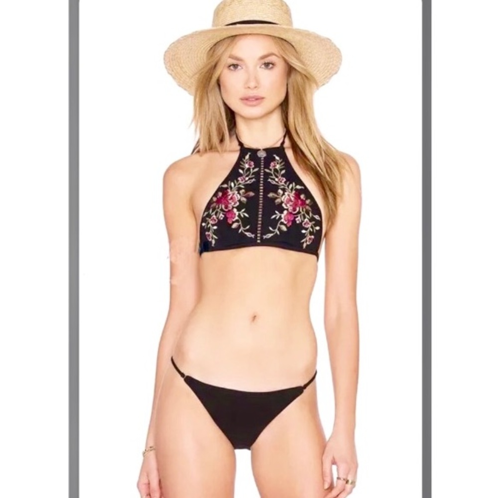 GIFTED - Black Floral Bathing Suit Top! - Picture 1 of 4